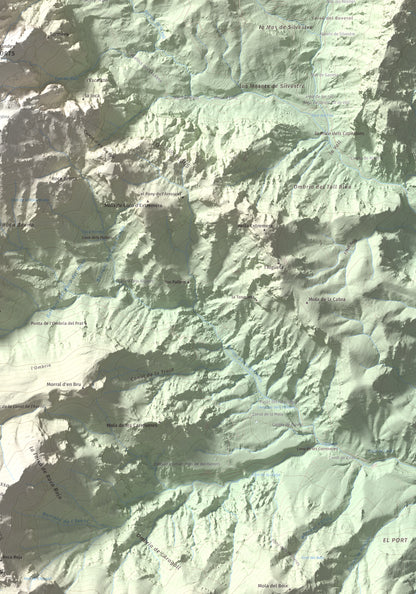 Mapa de relieve de Catinell, 1350 m, Baix Ebre · Montsià, lámina 100 Cims de Trobart. Detalle de la zona inferior derecha. 70 × 100 cm.