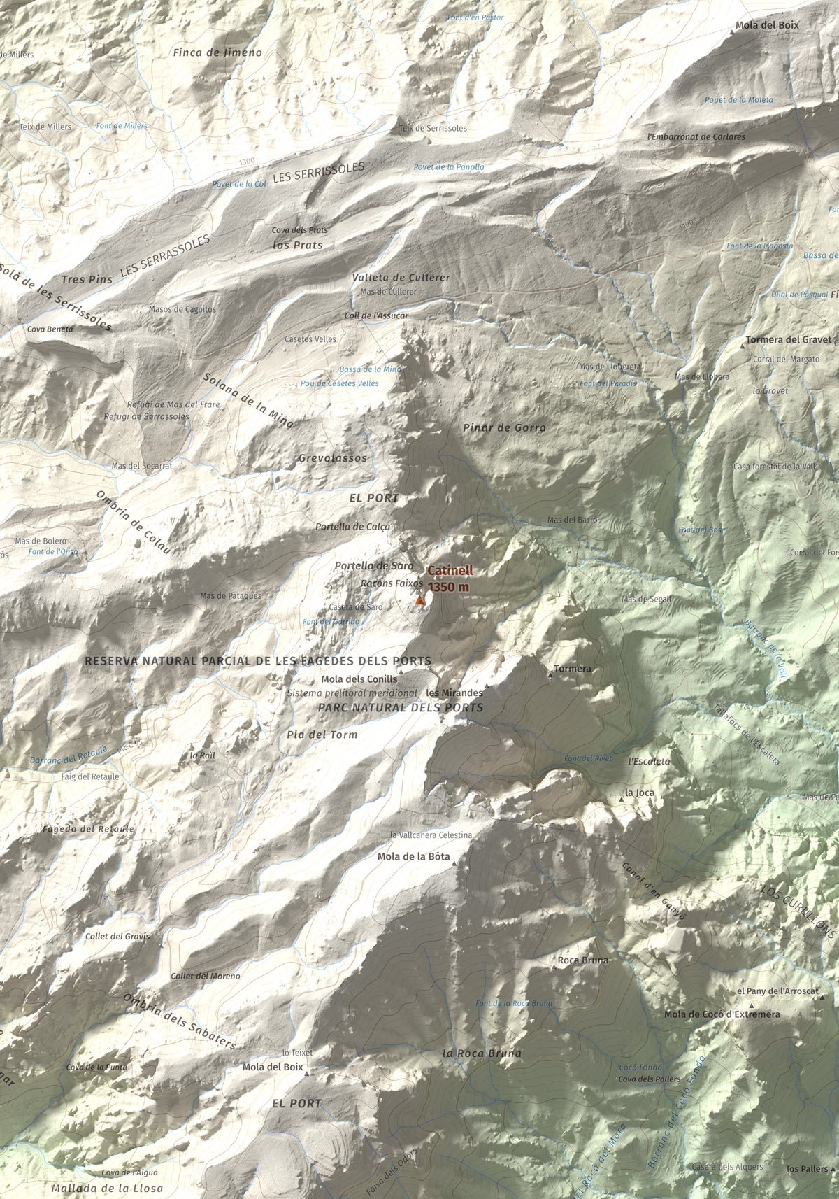 Mapa de relieve de Catinell, 1350 m, Baix Ebre · Montsià, lámina 100 Cims de Trobart. Detalle de la zona central. 70 × 100 cm.