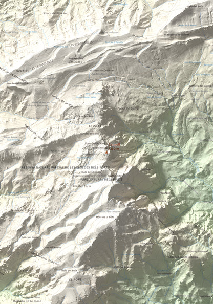 Mapa de relieve de Catinell, 1350 m, Baix Ebre · Montsià, lámina 100 Cims de Trobart. Detalle de la zona central. 70 × 100 cm.