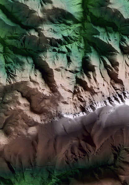 Mapa artístico del relieve de Cava, al Alt Urgell, con 15 km de entorno y base topográfica ICGC. Detalle de la zona inferior izquierda.