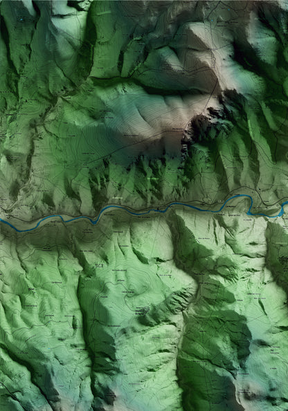 Mapa artístico del relieve de Cava, al Alt Urgell, con 15 km de entorno y base topográfica ICGC. Detalle de la zona superior izquierda.