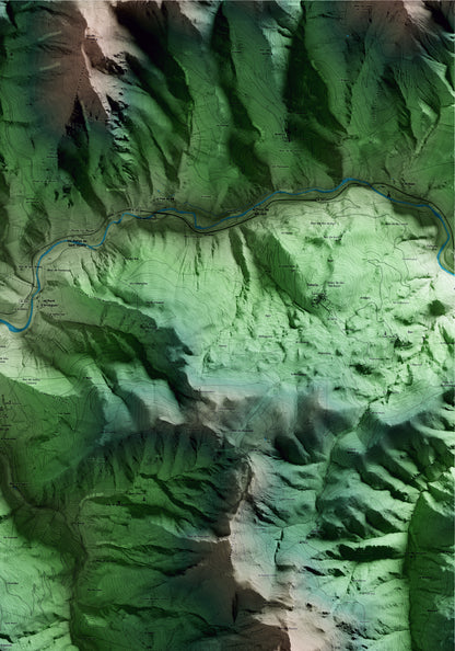 Mapa artístico del relieve de Cava, al Alt Urgell, con 15 km de entorno y base topográfica ICGC. Detalle de la zona superior derecha.