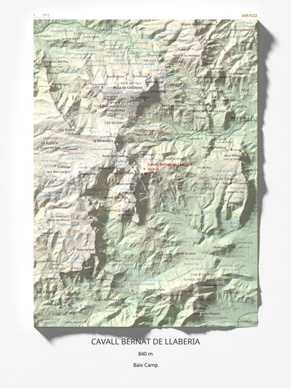Mapa de relieve de Cavall Bernat de Llaberia, 840 m, Baix Camp, lámina 100 Cims de Trobart 30 × 40 cm.