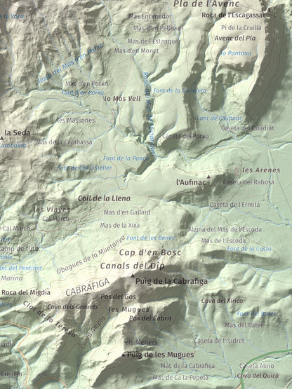 Mapa de relieve de Cavall Bernat de Llaberia, 840 m, Baix Camp, lámina 100 Cims de Trobart. Detalle de la zona inferior derecha. 30 × 40 cm.
