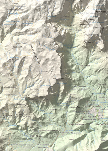Mapa de relieve de Cavall Bernat de Llaberia, 840 m, Baix Camp, lámina 100 Cims de Trobart. Detalle de la zona inferior izquierda. 50 × 70 cm.