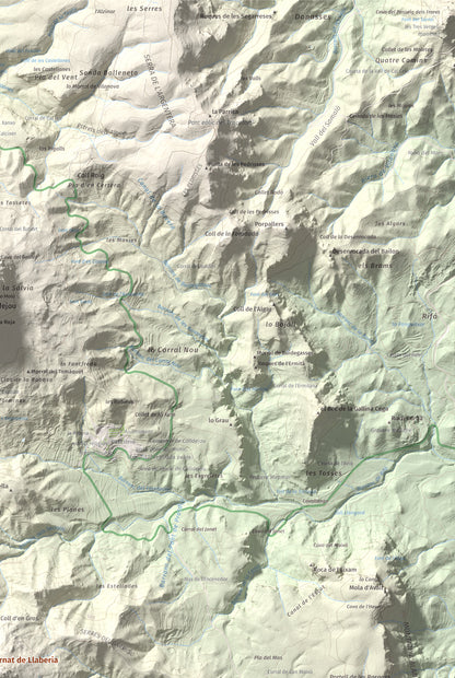 Mapa de relieve de Cavall Bernat de Llaberia, 840 m, Baix Camp, lámina 100 Cims de Trobart. Detalle de la zona superior derecha. 61 × 91 cm.
