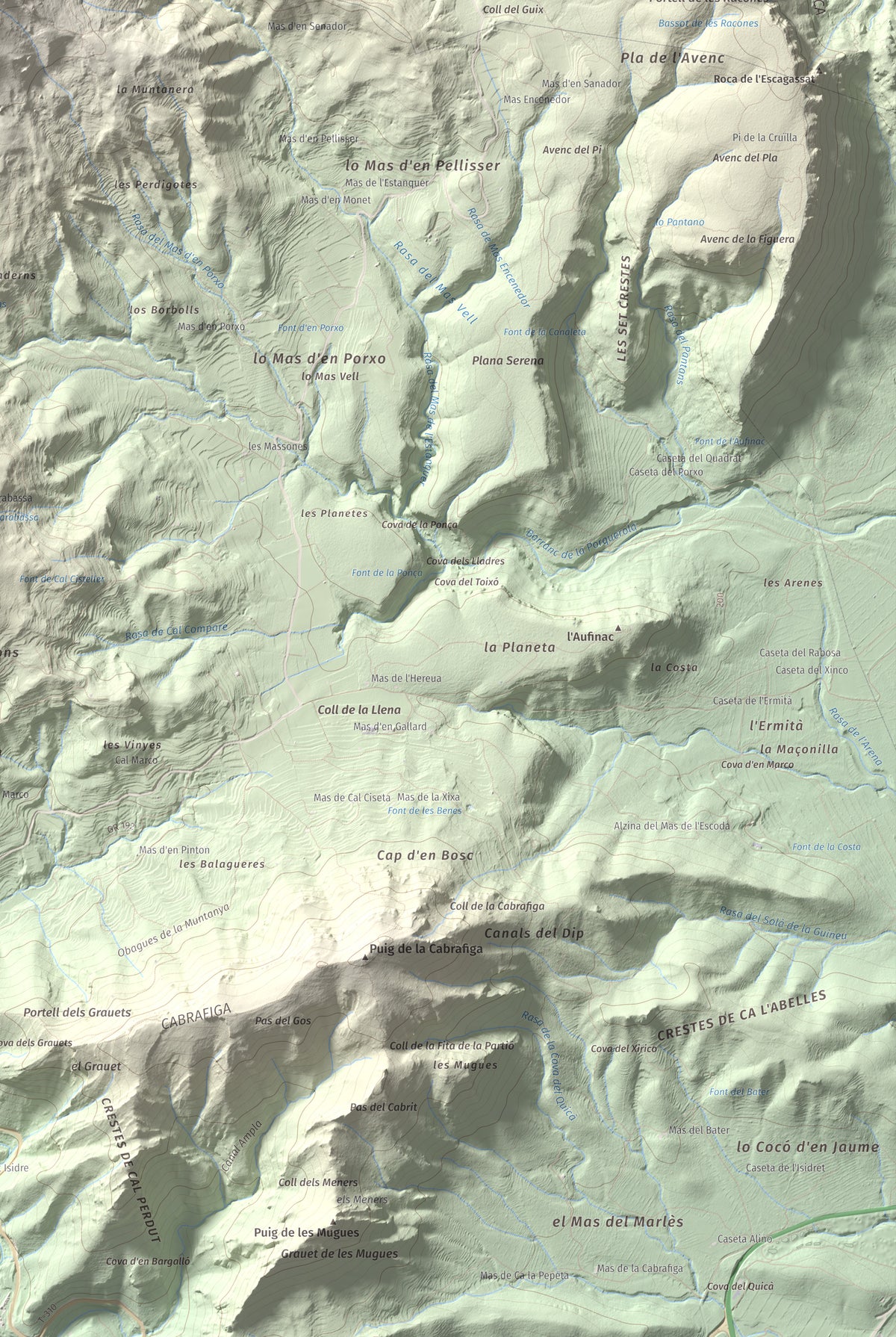 Mapa de relieve de Cavall Bernat de Llaberia, 840 m, Baix Camp, lámina 100 Cims de Trobart. Detalle de la zona inferior derecha. 61 × 91 cm.