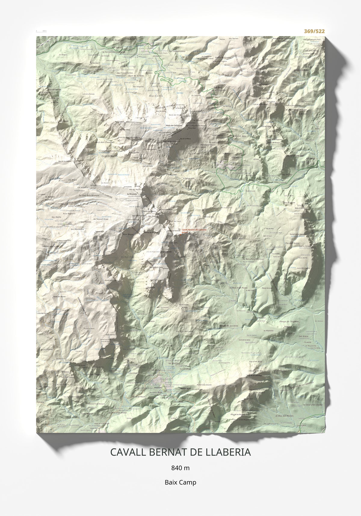 Mapa de relieve de Cavall Bernat de Llaberia, 840 m, Baix Camp, lámina 100 Cims de Trobart 70 × 100 cm.