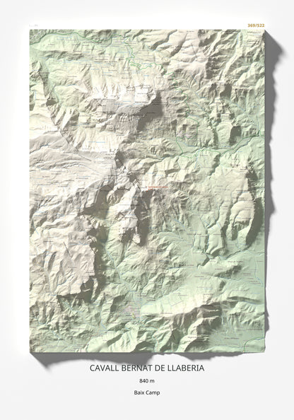 Mapa de relieve de Cavall Bernat de Llaberia, 840 m, Baix Camp, lámina 100 Cims de Trobart 70 × 100 cm.