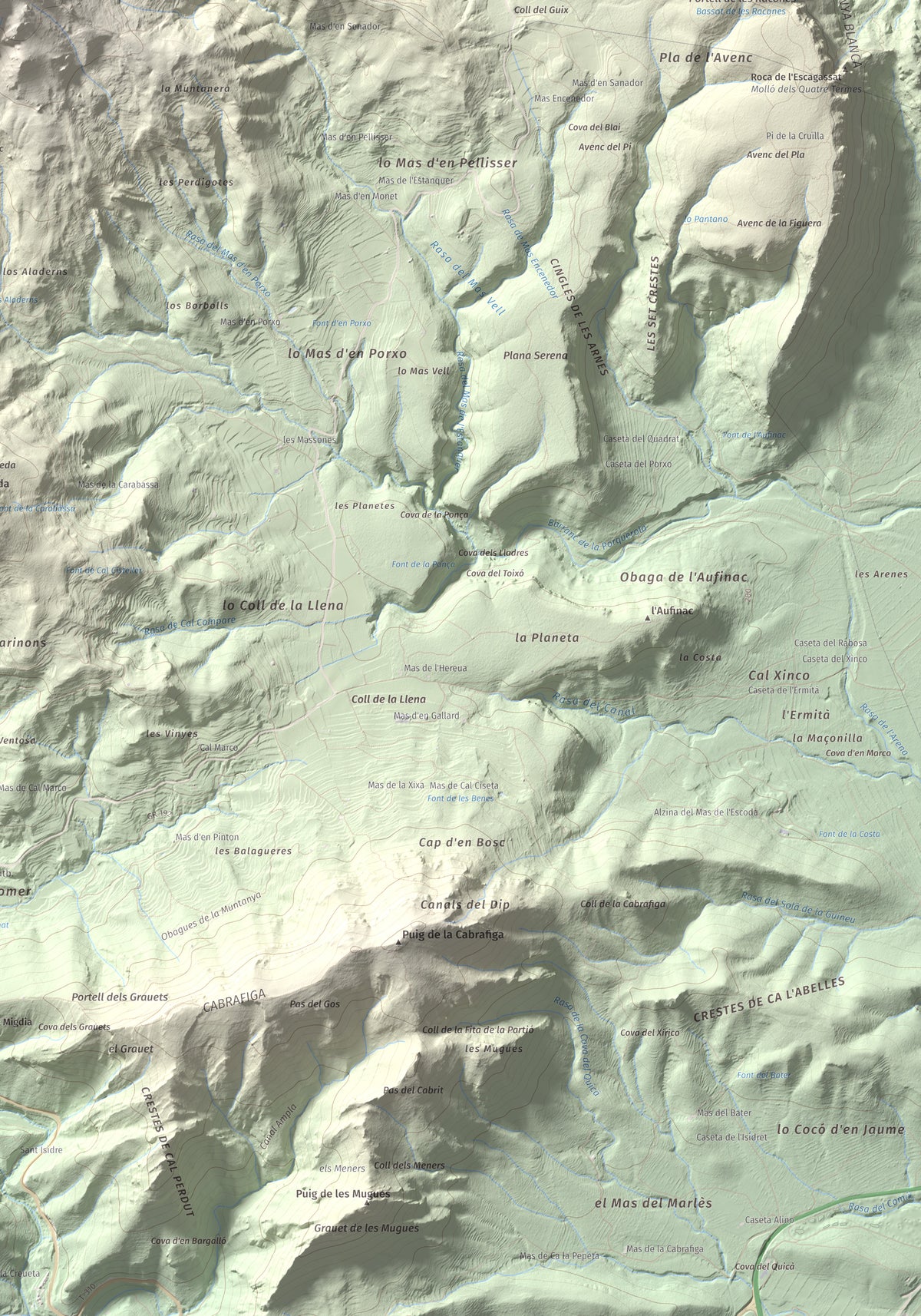 Mapa de relieve de Cavall Bernat de Llaberia, 840 m, Baix Camp, lámina 100 Cims de Trobart. Detalle de la zona inferior derecha. 70 × 100 cm.