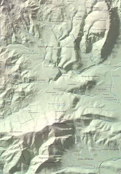 Mapa de relieve de Cavall Bernat de Llaberia, 840 m, Baix Camp, lámina 100 Cims de Trobart. Detalle de la zona inferior derecha. 70 × 100 cm.