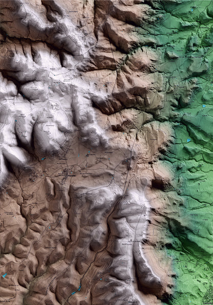 Mapa artístico del relieve de Centelles, a Osona, con 15 km de entorno y base topográfica ICGC. Detalle de la zona superior izquierda.