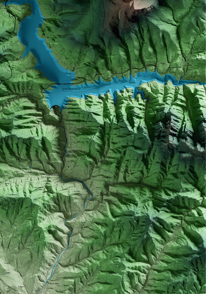 Mapa artístico del relieve de Cercs, al Berguedà, con 15 km de entorno y base topográfica ICGC. Detalle de la zona inferior derecha.