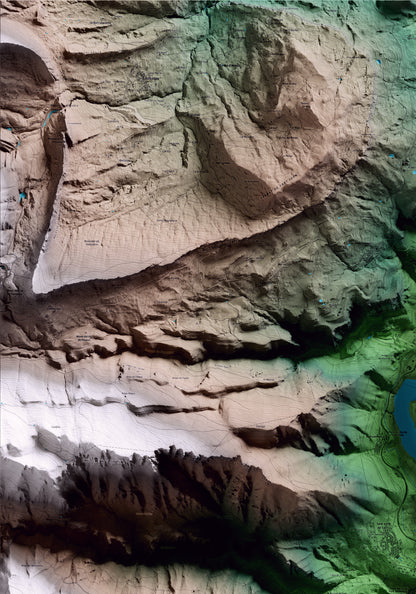 Mapa artístico del relieve de Cercs, al Berguedà, con 15 km de entorno y base topográfica ICGC. Detalle de la zona superior izquierda.