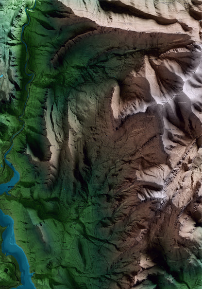 Mapa artístico del relieve de Cercs, al Berguedà, con 15 km de entorno y base topográfica ICGC. Detalle de la zona superior derecha.