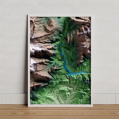 Mapa artístico del relieve de Cercs, al Berguedà, con 15 km de entorno y base topográfica ICGC. Presentación enmarcada.