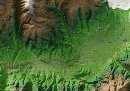 Mapa de relleu de la Cerdanya, amb el territori en color i l’entorn en blanc. Detall de la part central. 70 × 100 cm. Estil Clàssic.