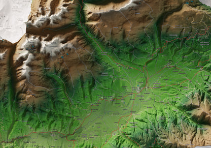 Mapa de relleu de la Cerdanya completa, amb el territori en color i l’entorn en blanc. Detall de la part central. 70 × 100 cm. Estil Clàssic.