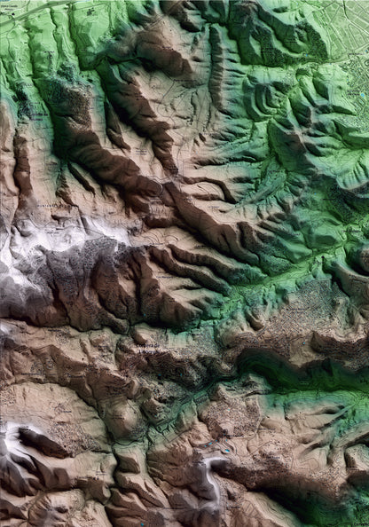 Mapa artístico del relieve de Cervelló, al Baix Llobregat, con 15 km de entorno y base topográfica ICGC. Detalle de la zona superior izquierda.