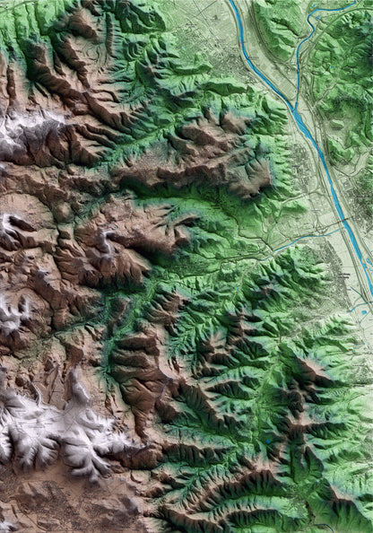 Mapa artístico del relieve de Cervelló, al Baix Llobregat, con 15 km de entorno y base topográfica ICGC