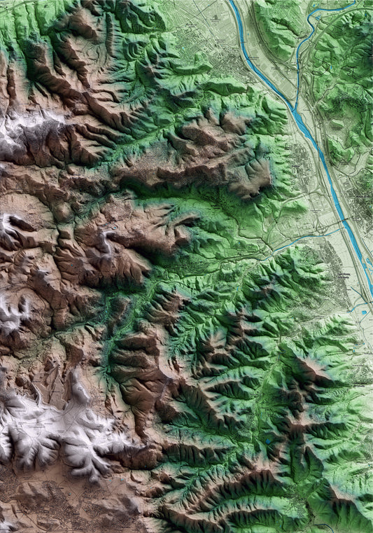 Mapa artístico del relieve de Cervelló, al Baix Llobregat, con 15 km de entorno y base topográfica ICGC