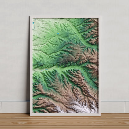 Mapa artístico del relieve de Cervera, a la Segarra, con 15 km de entorno y base topográfica ICGC. Presentación enmarcada.