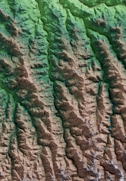 Mapa artístico del relieve de Cervià de les Garrigues, a las Garrigues, con 15 km de entorno y base topográfica ICGC. Detalle de la zona inferior izquierda.