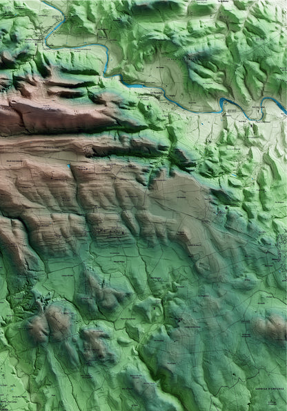 Mapa artístico del relieve de Cistella, al Alt Empordà, con 15 km de entorno y base topográfica ICGC. Detalle de la zona superior derecha.