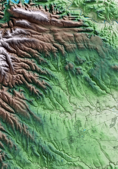 Mapa artístico del relieve de Cistella, al Alt Empordà, con 15 km de entorno y base topográfica ICGC