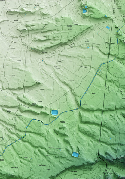 Mapa artístico del relieve de Ciutadilla, al Urgell, con 15 km de entorno y base topográfica ICGC. Detalle de la zona superior izquierda.