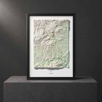 Mapa de relieve de Clapí Vell, 703 m, Alt Penedès, lámina 100 Cims de Trobart. Presentación enmarcada. 50 × 70 cm.