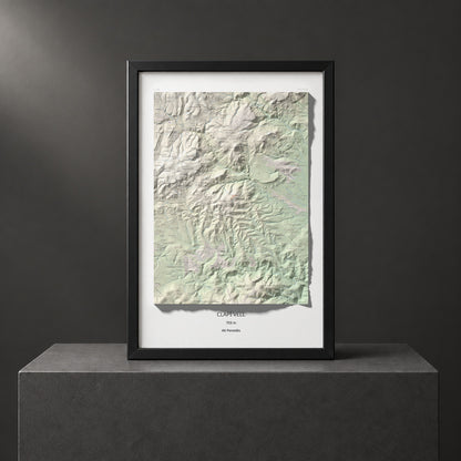 Mapa de relieve de Clapí Vell, 703 m, Alt Penedès, lámina 100 Cims de Trobart. Presentación enmarcada. 61 × 91 cm.