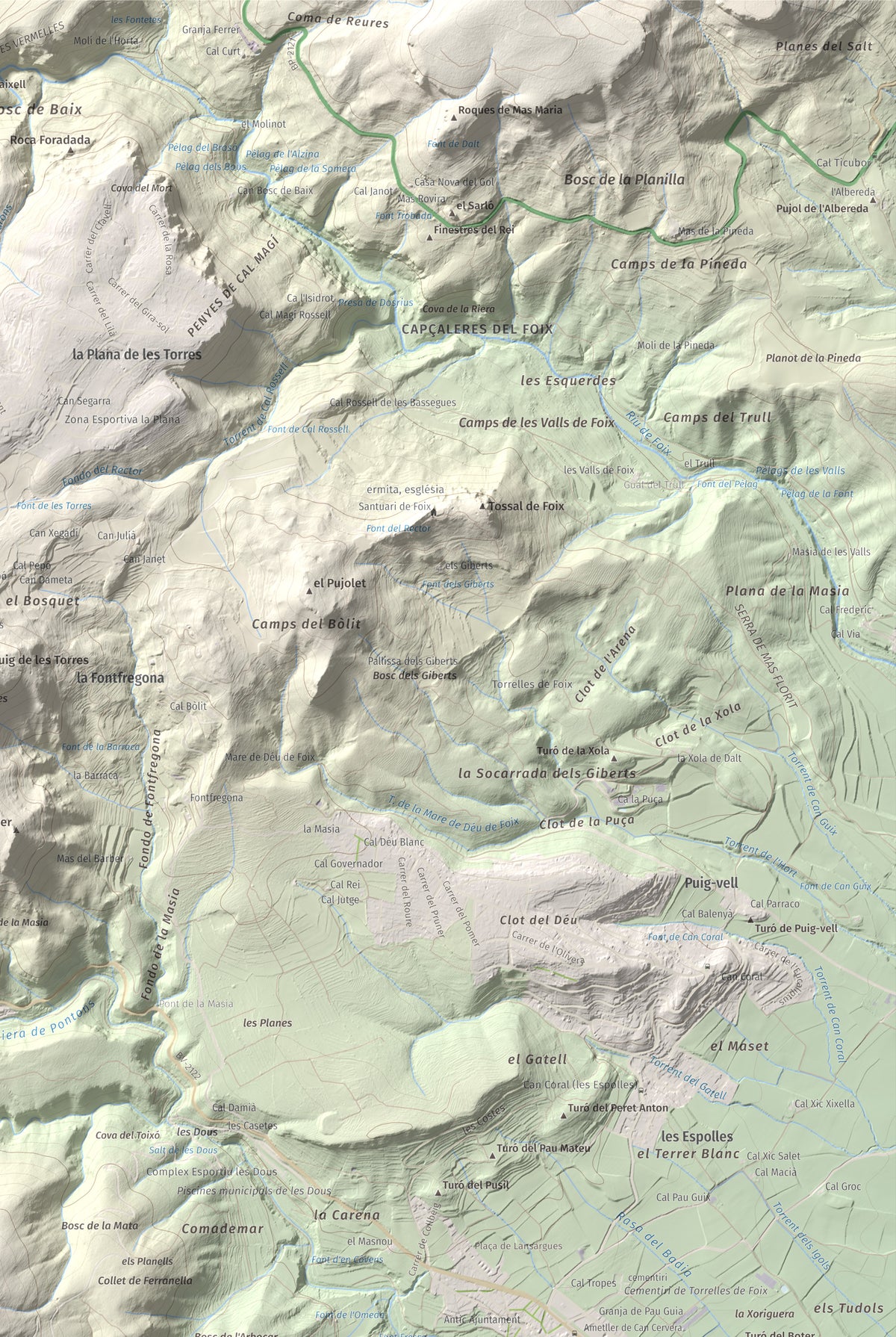 Mapa de relieve de Clapí Vell, 703 m, Alt Penedès, lámina 100 Cims de Trobart. Detalle de la zona superior derecha. 61 × 91 cm.