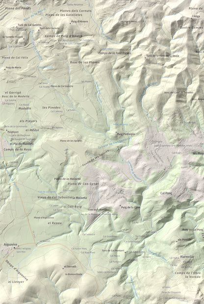 Mapa de relieve de Clapí Vell, 703 m, Alt Penedès, lámina 100 Cims de Trobart. Detalle de la zona inferior izquierda. 61 × 91 cm.