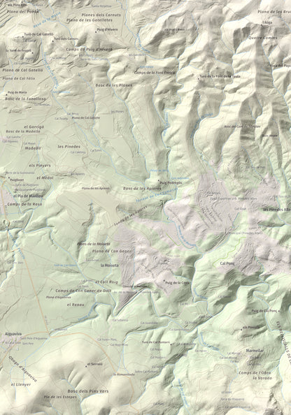 Mapa de relieve de Clapí Vell, 703 m, Alt Penedès, lámina 100 Cims de Trobart. Detalle de la zona inferior izquierda. 70 × 100 cm.
