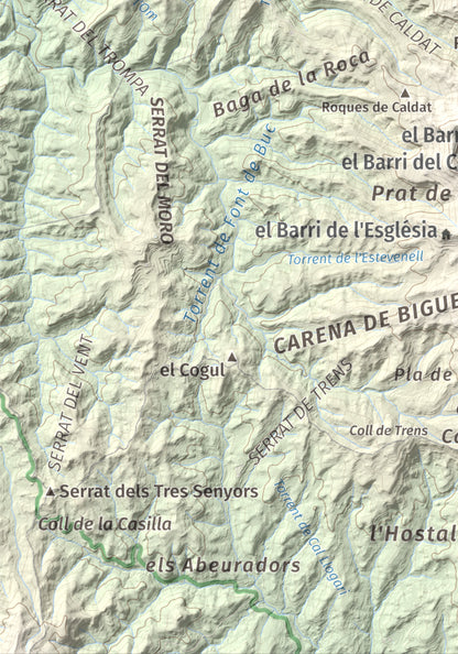 Mapa de relieve de Còdol del Castellar, 832 m, Moianès, lámina 100 Cims de Trobart. Detalle de la zona inferior izquierda. 21 × 30 cm.