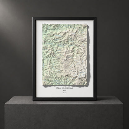 Mapa de relieve de Còdol del Castellar, 832 m, Moianès, lámina 100 Cims de Trobart. Presentación enmarcada. 30 × 40 cm.