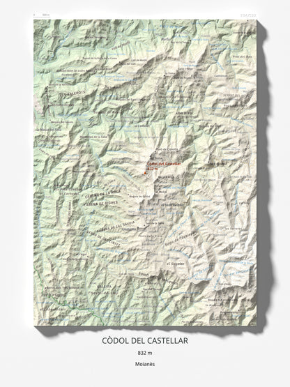 Mapa de relieve de Còdol del Castellar, 832 m, Moianès, lámina 100 Cims de Trobart 30 × 40 cm.
