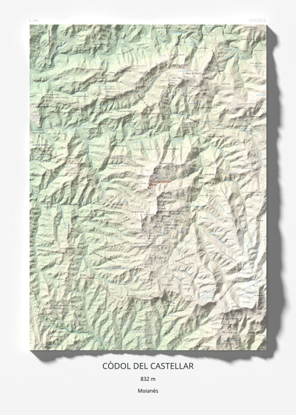 Mapa de relieve de Còdol del Castellar, 832 m, Moianès, lámina 100 Cims de Trobart 50 × 70 cm.