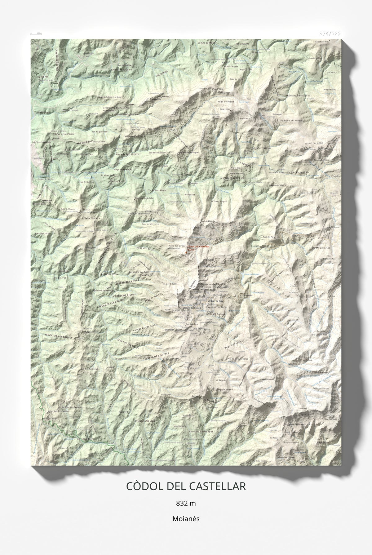 Mapa de relieve de Còdol del Castellar, 832 m, Moianès, lámina 100 Cims de Trobart 61 × 91 cm.