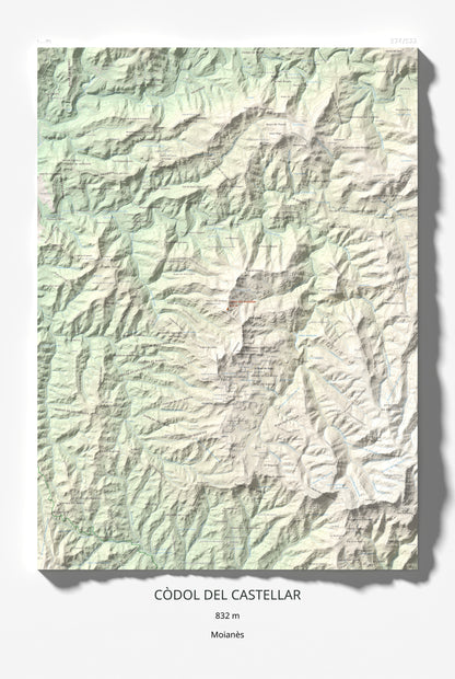 Mapa de relieve de Còdol del Castellar, 832 m, Moianès, lámina 100 Cims de Trobart 61 × 91 cm.
