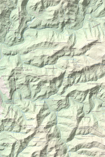 Mapa de relieve de Còdol del Castellar, 832 m, Moianès, lámina 100 Cims de Trobart. Detalle de la zona superior izquierda. 61 × 91 cm.