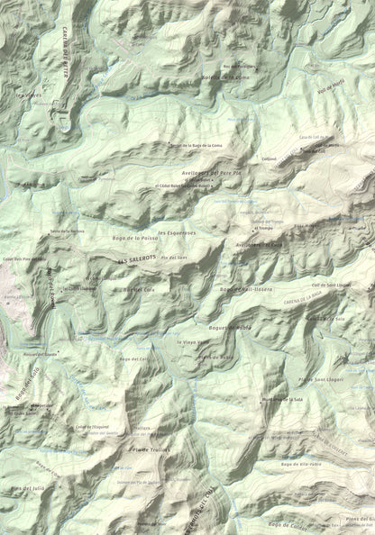 Mapa de relieve de Còdol del Castellar, 832 m, Moianès, lámina 100 Cims de Trobart. Detalle de la zona superior izquierda. 70 × 100 cm.