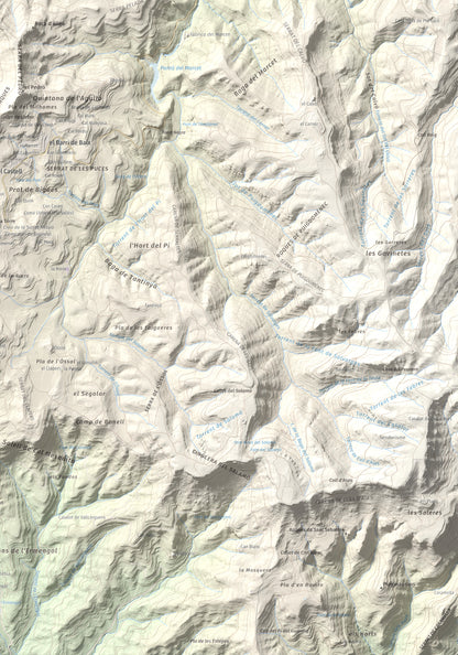 Mapa de relieve de Còdol del Castellar, 832 m, Moianès, lámina 100 Cims de Trobart. Detalle de la zona inferior derecha. 70 × 100 cm.
