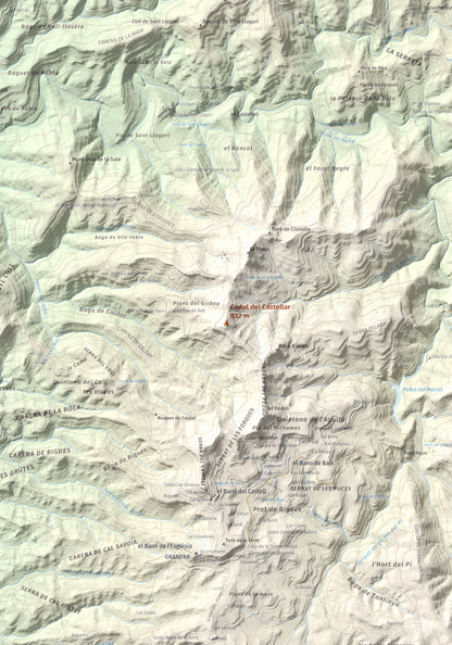 Mapa de relieve de Còdol del Castellar, 832 m, Moianès, lámina 100 Cims de Trobart. Detalle de la zona central. 70 × 100 cm.