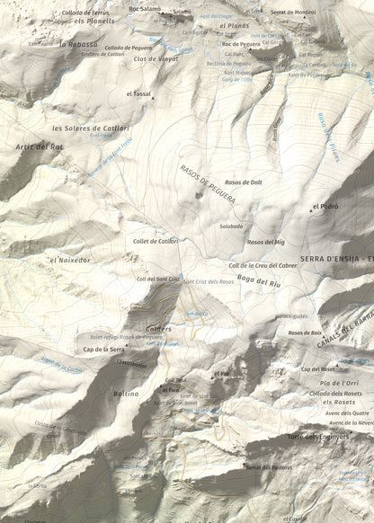 Mapa de relieve de Cogulló d'Estela, 1870 m, Berguedà, lámina 100 Cims de Trobart. Detalle de la zona superior izquierda. 50 × 70 cm.