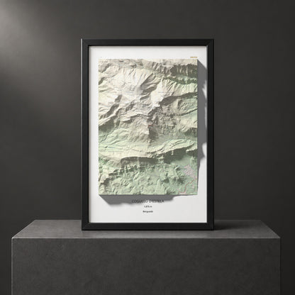 Mapa de relieve de Cogulló d'Estela, 1870 m, Berguedà, lámina 100 Cims de Trobart. Presentación enmarcada. 61 × 91 cm.