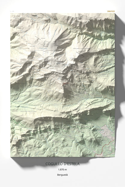 Mapa de relieve de Cogulló d'Estela, 1870 m, Berguedà, lámina 100 Cims de Trobart 61 × 91 cm.