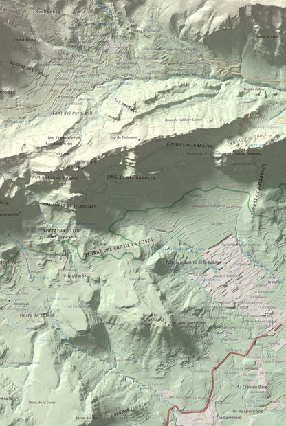 Mapa de relieve de Cogulló d'Estela, 1870 m, Berguedà, lámina 100 Cims de Trobart. Detalle de la zona inferior derecha. 61 × 91 cm.