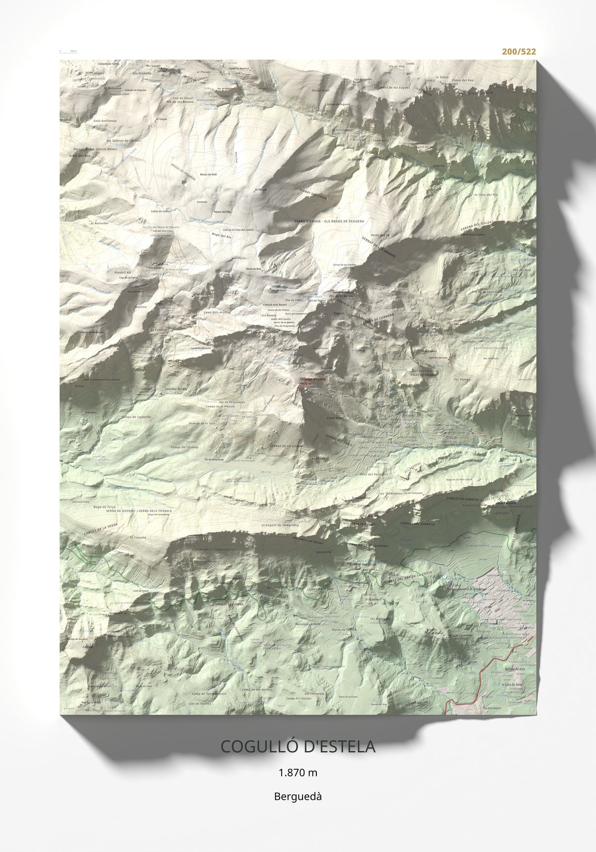 Mapa de relieve de Cogulló d'Estela, 1870 m, Berguedà, lámina 100 Cims de Trobart 70 × 100 cm.